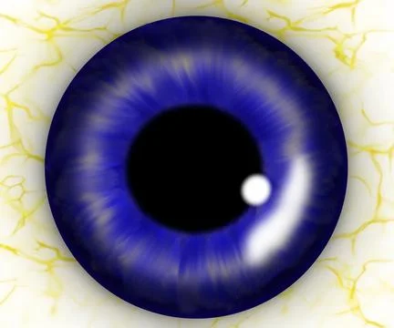 Illustration of a human blue iris. Dark blue or navy eye. Digital artwork Stock Illustration