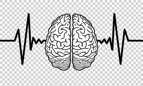 Illustration of a human brain with an electrocardiogram waveform Stock Illustration