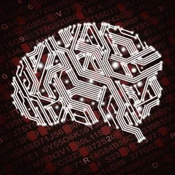 Illustration of human brain in form of circuit board on red background 스톡 일러스트