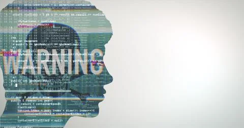 An illustration of a human figure with code and "warning" written on it again 스톡 일러스트