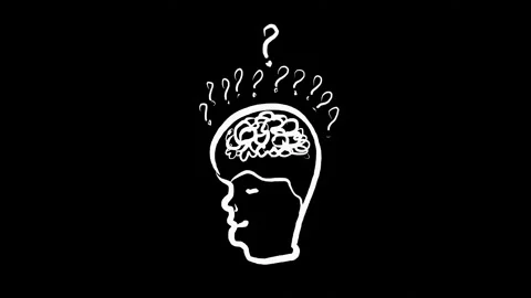 Illustration of a human head and brain full of question marks Stock Footage 274229168