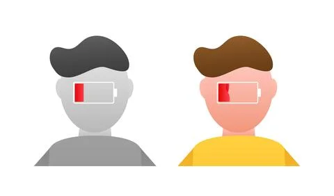 Illustration of human head profiles with low battery symbol, conceptual design Stockillustratie