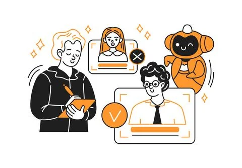 Illustration of Human Robot Interaction in Hiring Process Stock Illustration
