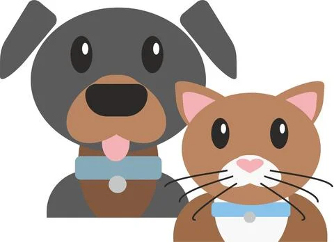 Illustration icon face flat design of a dog and a cat together Stock Illustration