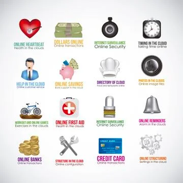 Illustration of icons of applications in the cloud, app icons, vector Illustrazione stock