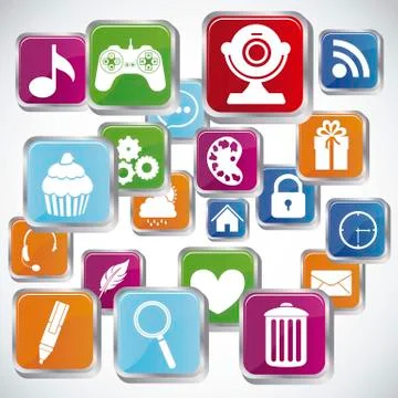 Illustration of icons of tablet apps, apps market, vector illustration Stock Illustration