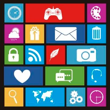 Illustration of icons of tablet apps, apps market, vector illustration Stockillustratie
