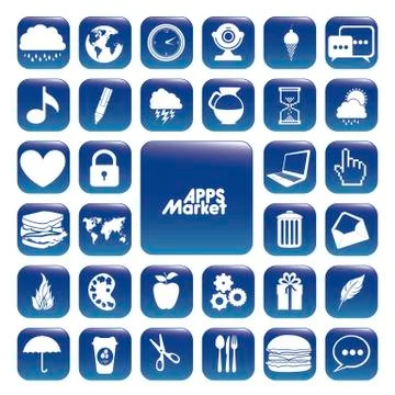 Illustration of icons of tablet apps, apps market, vector illustration Illustrazione stock