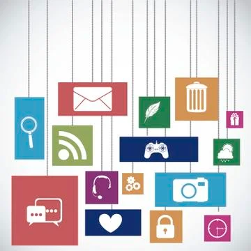 Illustration of icons of tablet apps, apps market, vector illustration Stock Illustration