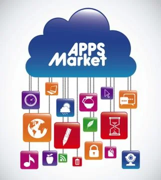 Illustration of icons of tablet apps, apps market, vector illustration Stock Illustration