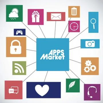 Illustration of icons of tablet apps, apps market, vector illustration Stock Illustration