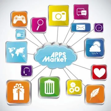 Illustration of icons of tablet apps, apps market, vector illustration Stock Illustration