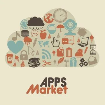 Illustration of icons of tablet apps, apps market, vector illustration Stock Illustration