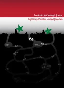 Illustration idea for Turkish bombs forcing Syrian families underground. Stock Illustration