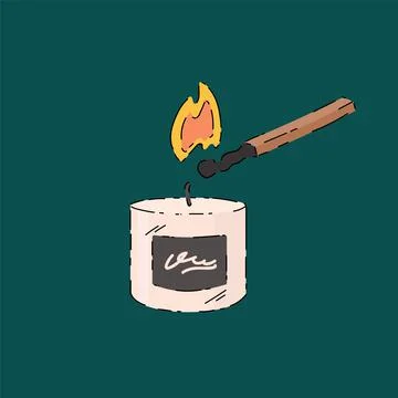 Illustration of the ignition of an aromatic candle. Preparing for the Spa, a Stock Illustration