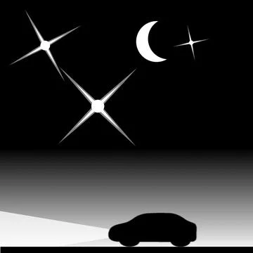 Illustration image of a night view with starlight and a crescent moon Stock Illustration
