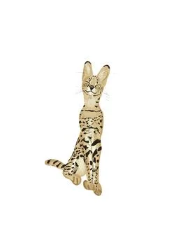 Illustration of imaginary smiling serval wild cat, Stock Illustration