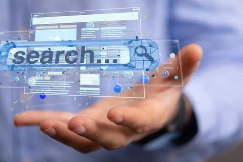 Illustration of Interface web application in hand 스톡 사진