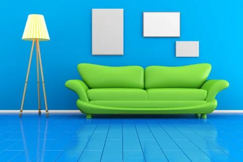 Illustration of a interior with blank picture frames against the Illustrazione stock