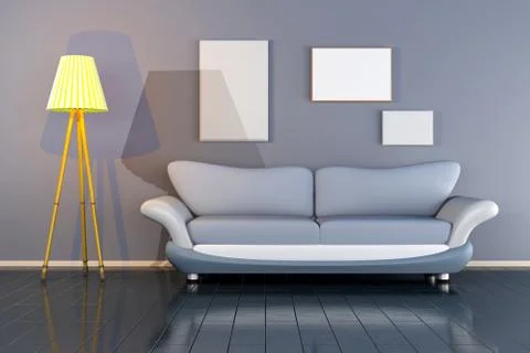 Illustration of a interior with blank picture frames against the Stockillustratie