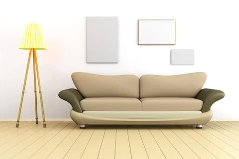 Illustration of a interior with blank picture frames against the 스톡 일러스트