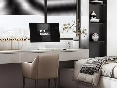 Illustration of interior Creative designer office desk with mac PC computer. Stock Illustration