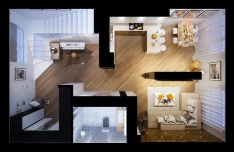 Illustration of a interior design in top view Stock Illustration