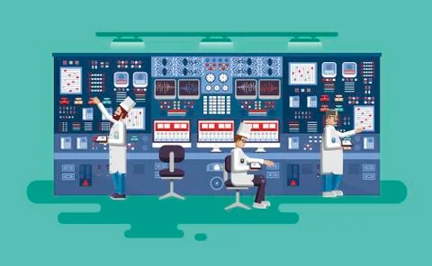 Illustration interior science base, nuclear power plant in flat style Ilustração Stock