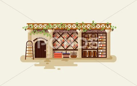 Illustration Interior of wine cellar for storing and aging whiskey bottles Stock Illustration