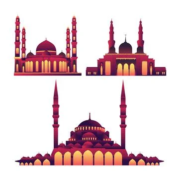 Illustration of Islamic Ramadan theme mosque gradient collection set vector i Stock Illustration