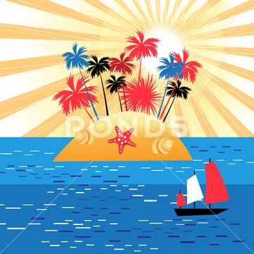 Illustration of an island paradise Stock Illustration