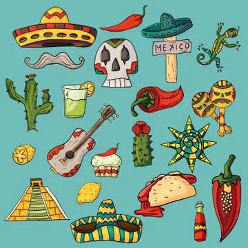 Illustration on isolated background of Mexican items Stock Illustration