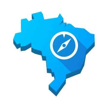 Illustration of an isolated Brazil map with a compass Stock Illustration