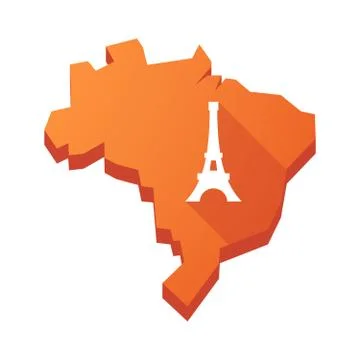 Illustration of an isolated Brazil map with   the Eiffel tower 스톡 일러스트