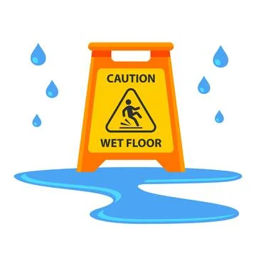 Illustration of isolated caution slippery with drop water. Stock Illustration