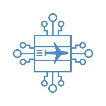 Illustration of an isolated CPU chip icon with a plane Stock Illustration