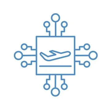 Illustration of an isolated CPU chip icon with a plane Stock Illustration