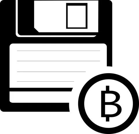 Illustration of an isolated floppy disk with a bitcoin icon. Stock Illustration