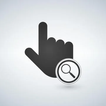 Illustration of an isolated pointing hand mouse cursor with a magnifier, vect Stock Illustration