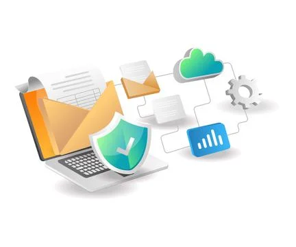 Illustration isometric concept. cloud server data network security Stock Illustration
