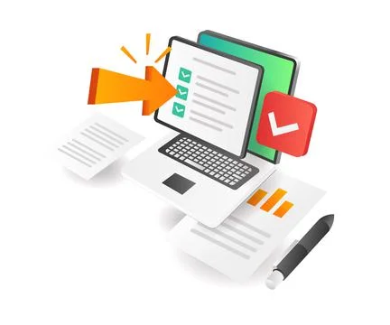 Illustration isometric concept. Data selection on computer イラスト素材