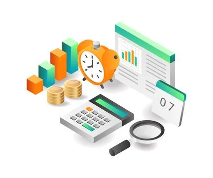 Illustration isometric concept. Maturity time analyzing business company inco Stock Illustration