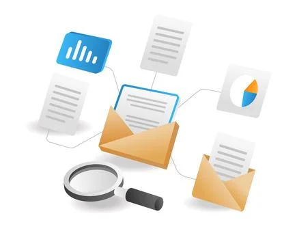 Illustration isometric concept. Network email data analysis Stock Illustration