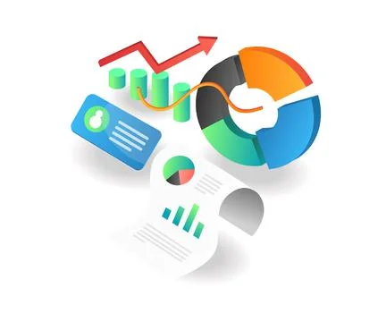 Illustration isometric concept. pie chart bar data analysis investment busine Stock Illustration