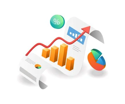 Illustration isometric concept. pie chart bar investment business data analys Stock Illustration