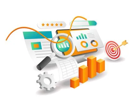 Illustration isometric concept. searching data for investment business target Stock Illustration