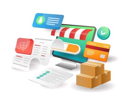 Illustration isometric concept. Shopping note in e commerce store Stock Illustration