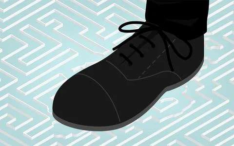 Illustration, isometric of trampling the maze with big feet Stock Illustration