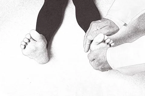 Illustration of Japanese Reiki technique application on a person's feet Stock Photos