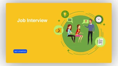 Illustration of a Job Interview Scene on a Bright Yellow Background 스톡 동영상 341920126